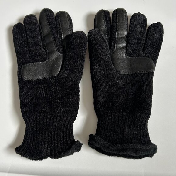 Used GC Isotoner Chenille Knit Gloves Black OS winter stretch glove E21 - Picture 2 of 9